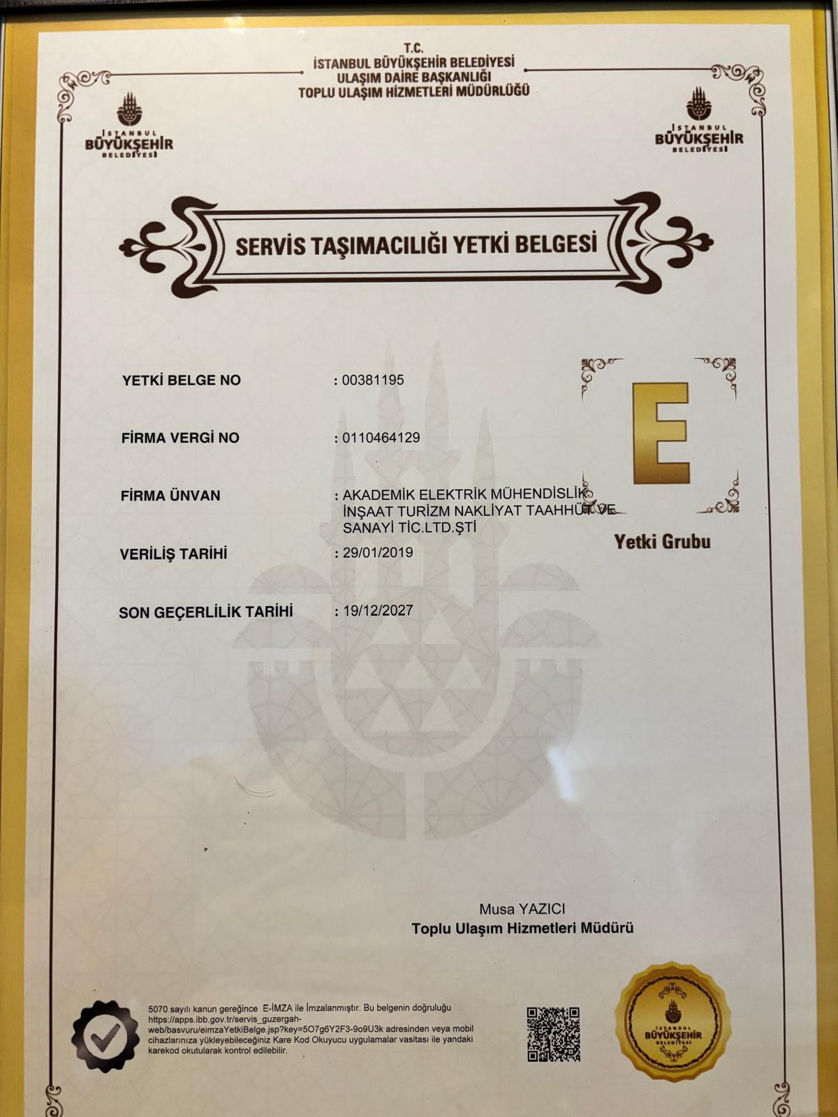 İBB Servis Taşımacılığı Yetki Belgesi